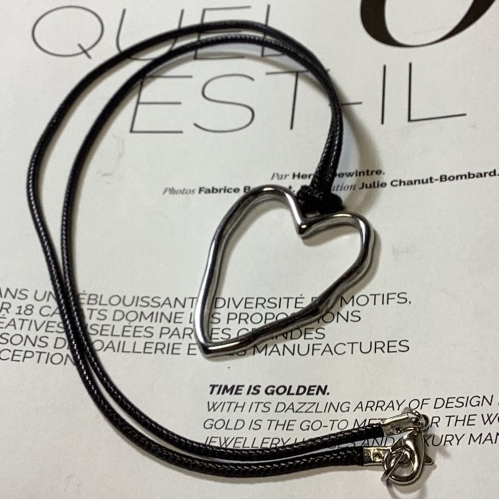 Silver Steel Heart Pendant Black Cord